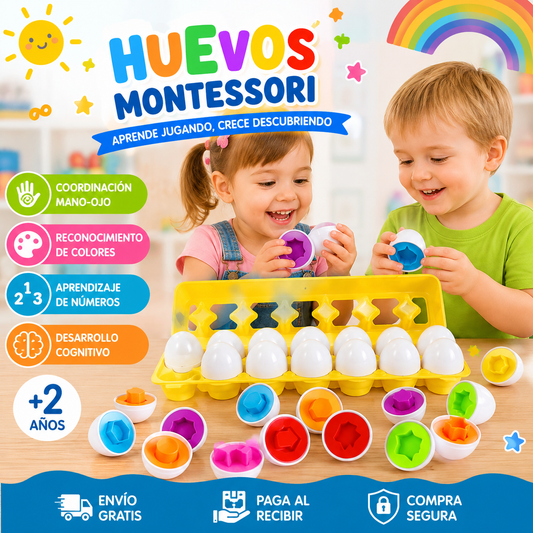 HUEVOS  DIDÁCTICOS DE APRENDIZAJE MONTESSORI (12 PIEZAS) - JUEGO DE ENCAJE